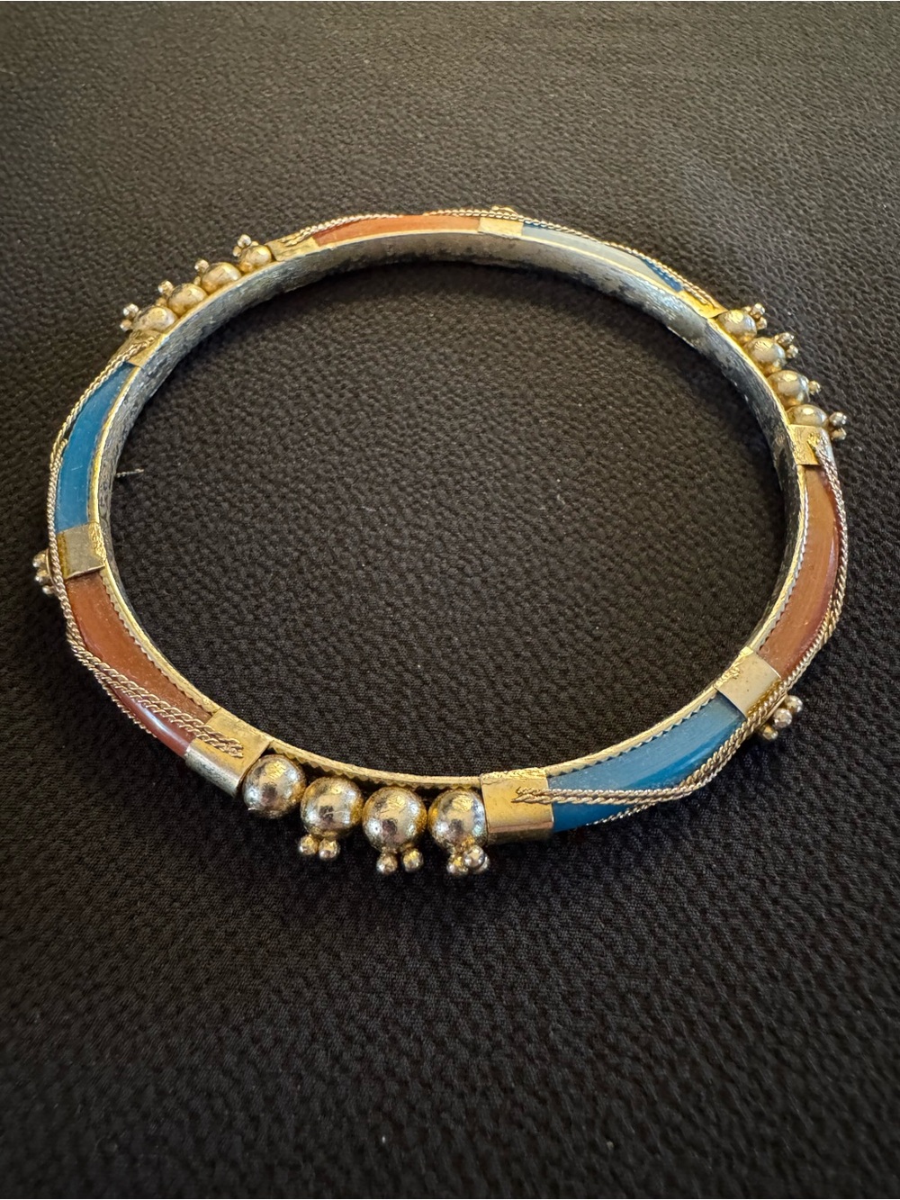 Vintage Boho Blue & Coral Filigree Bangle Bracelet